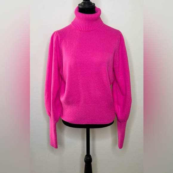 French Connection bubblegum Hot Pink turtleneck sweater balloon sleeves med EUC - Picture 1 of 5